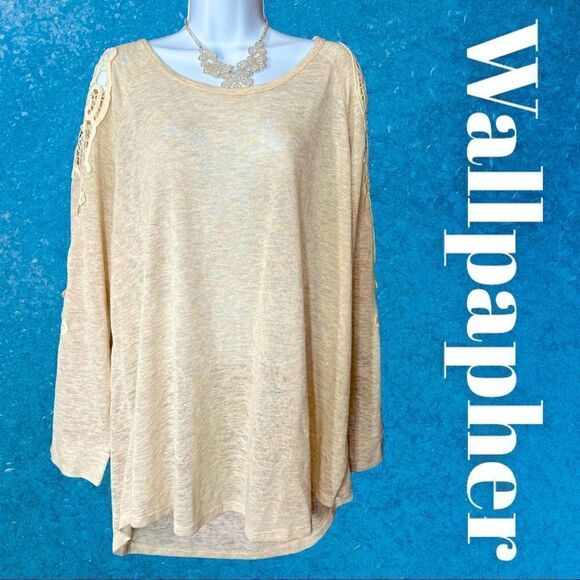 NWT Wallpapher Natural Knit Plus Top Crochet Cold Sholder Sleeves 1X - Picture 1 of 8